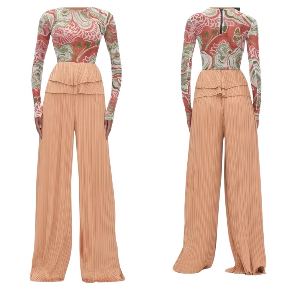 Andrea Iyamah Linea Toffee High Waist Pleated Wide Leg Pants Size Small